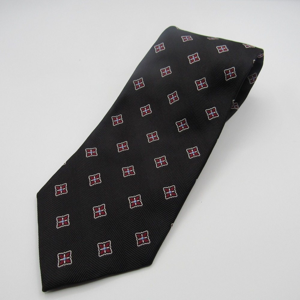 Brooks Brothers Necktie Mens OS Black Excellent Silk Medallion Herringbone USA